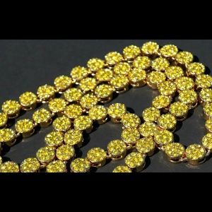 14k Canary Gold CZ Out Iced ROSARY Jesus Necklace